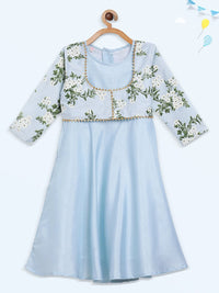 Thumbnail for Ahalyaa Blue Poly Silk A-Line Girl's Kurta