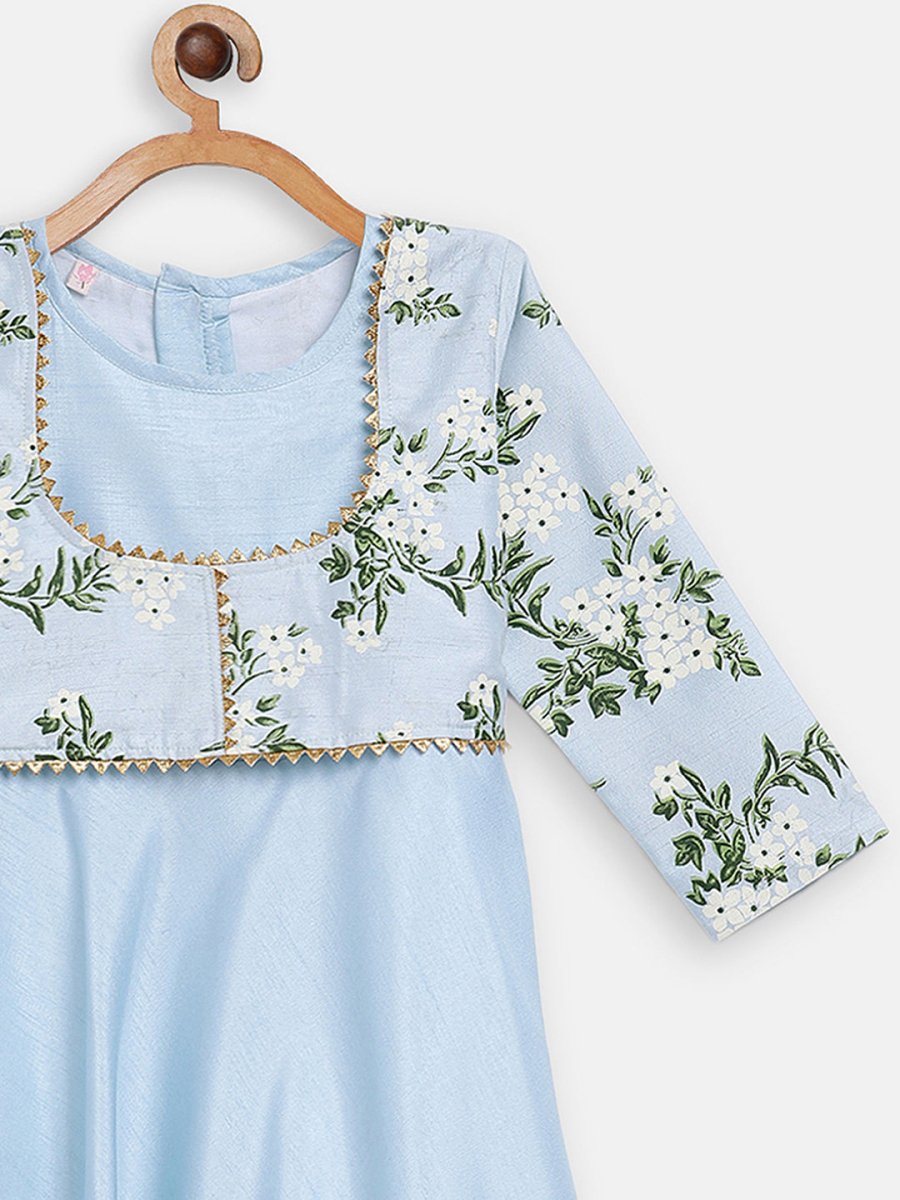 Ahalyaa Blue Poly Silk A-Line Girl's Kurta