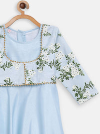 Thumbnail for Ahalyaa Blue Poly Silk A-Line Girl's Kurta