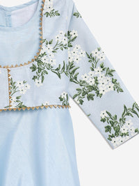 Thumbnail for Ahalyaa Blue Poly Silk A-Line Girl's Kurta