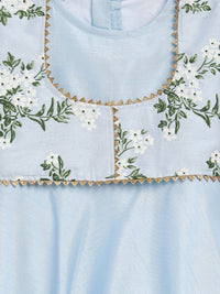 Thumbnail for Ahalyaa Blue Poly Silk A-Line Girl's Kurta