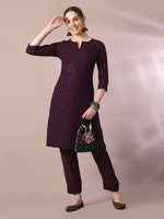 Thumbnail for Myshka Women's Magenta Embroidered Cotton Straight Party Kurta Set - Distacart