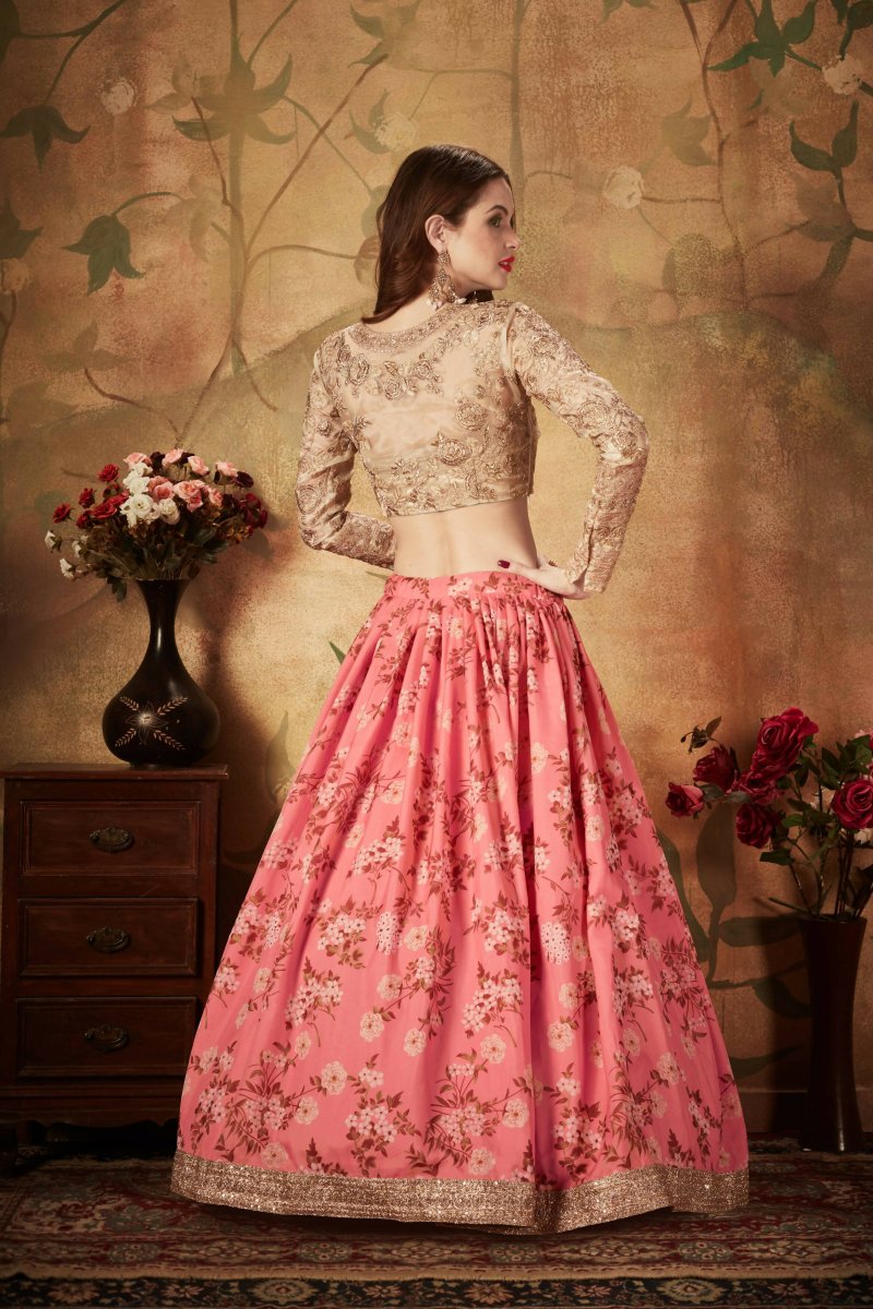 Aastha Fashion Women's Ravishing Pink Sabyasachi Digital Printed Organza Party Wear Lehenga Choli With Blouse - Distacart