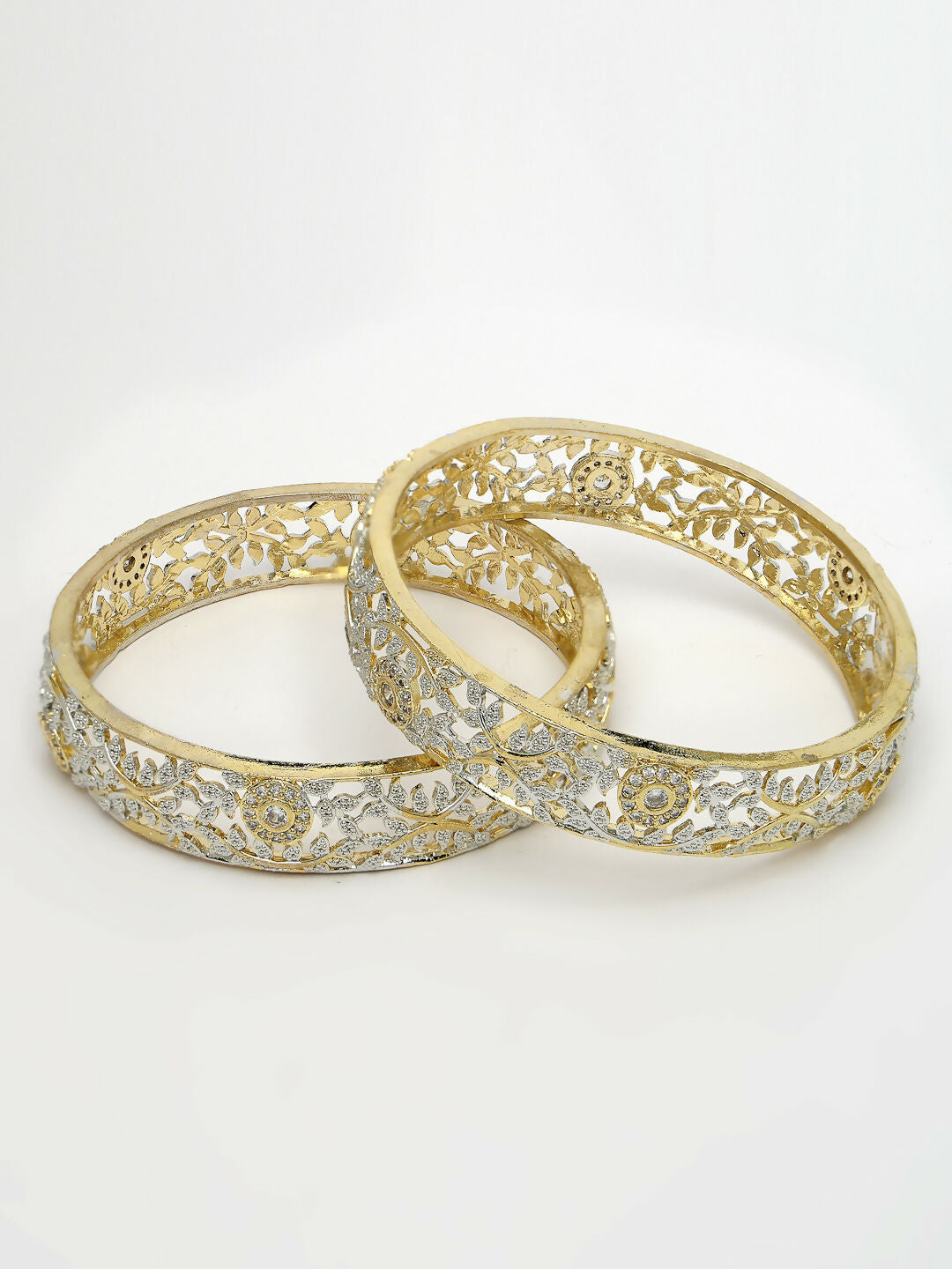 NVR Women's Set of 2 Gold-Polished American Diamond Emblished Handcrafted Bangles - Distacart