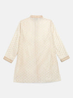 Thumbnail for Ahalyaa Cream Chanderi Gold Print Kids Kurta Churidar Set For Boys - Distacart