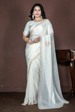Thumbnail for Morchari Off White Chiffon Hand Embroidery Saree And Stitched Blouse