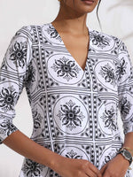 Thumbnail for trueBrowns White Cotton Geometric Print Angrakha Kurta Set - Distacart