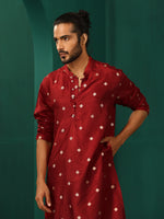 Thumbnail for trueBrowns Men's Maroon Diamond Viscose Silk Long Kurta - Distacart