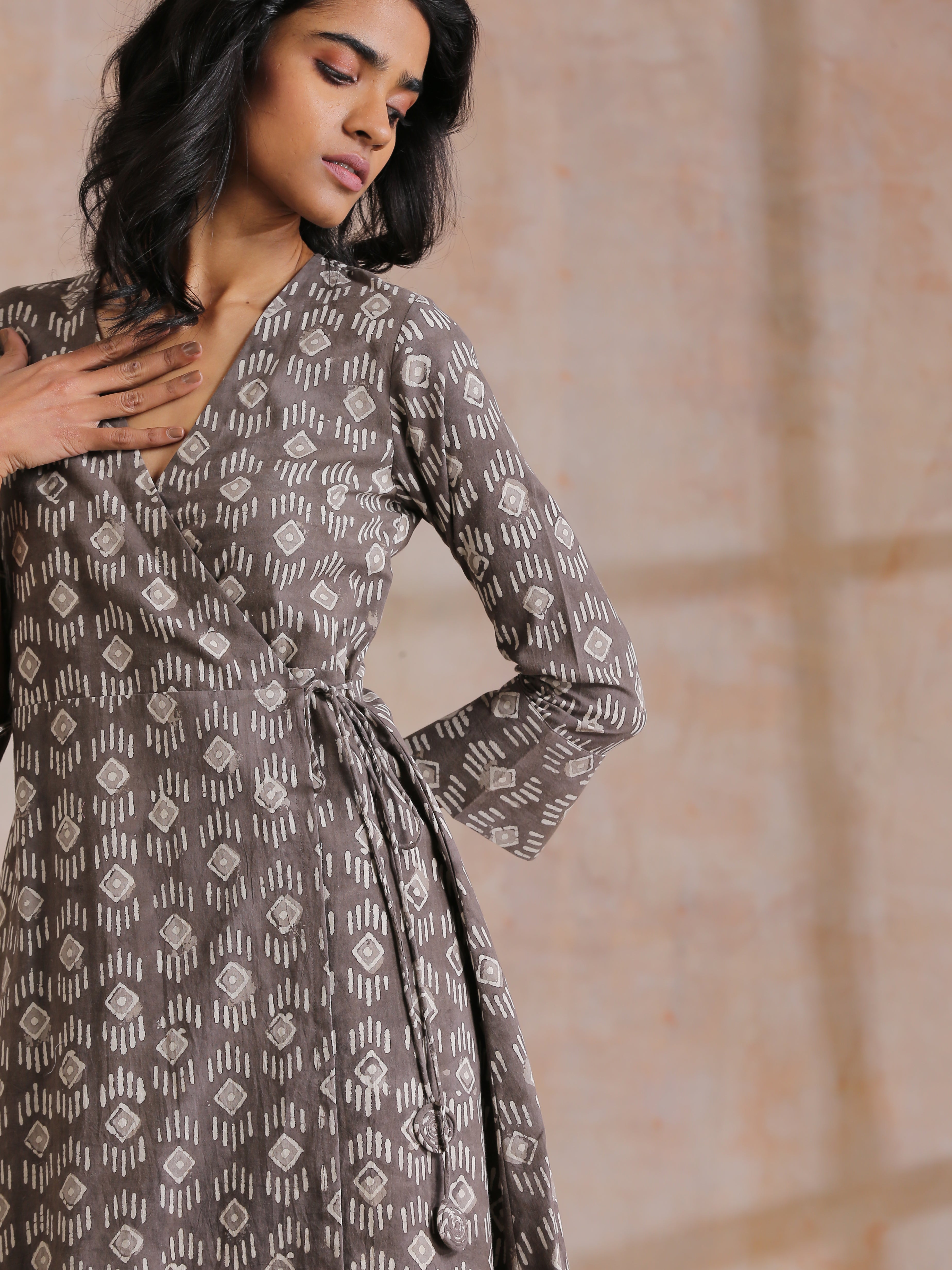 trueBrowns Clay Dabu Geometric Print Cotton Angrakha Kurta Pant Set - Distacart