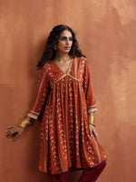 Thumbnail for trueBrowns Orange Print Anarkali Kurta Co-ord Set - Distacart