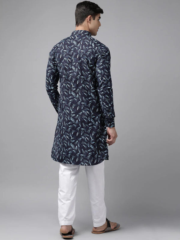 Fabmade Pure Cotton Pathani Kurta Print With Pyjama - Distacart