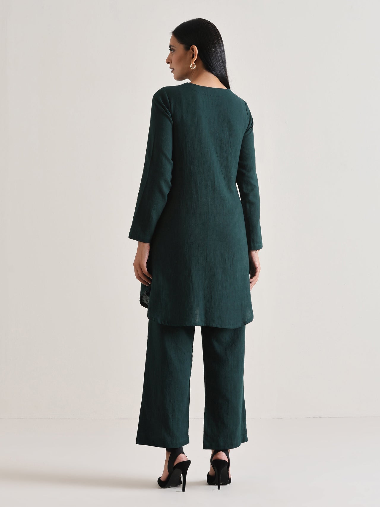 trueBrowns Dark Green Front Placket Co-Ord Set - Distacart