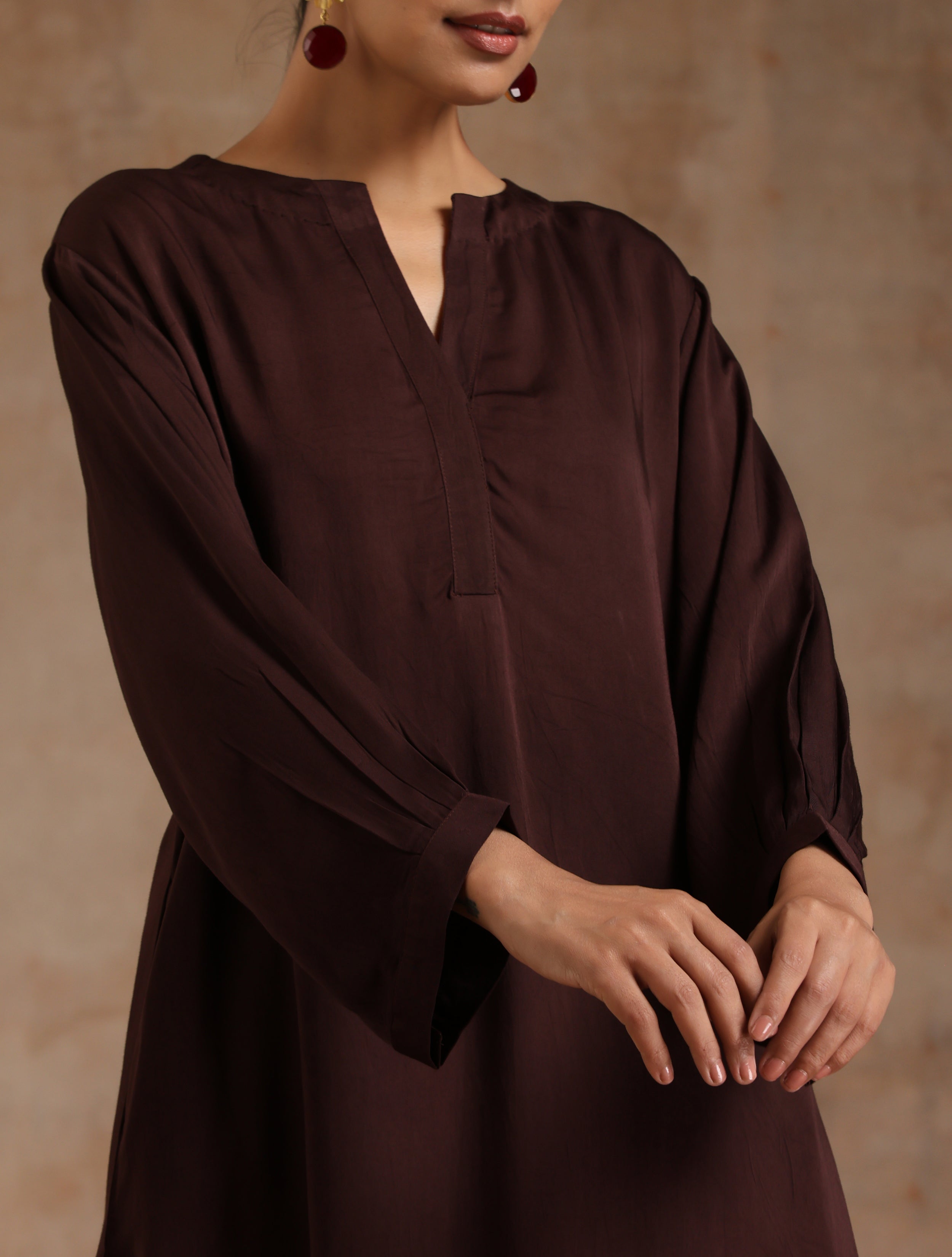 trueBrowns Cola Brown Modal Satin Relax Co-ord Set - Distacart