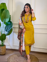 Thumbnail for The52 Women's Gorgeous Viscose Embroidery Straight Kurta with Pant And Dupatta Set