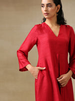 Thumbnail for trueBrowns Maroon Textured Silk Front Slit Kurta Pant Set - Distacart