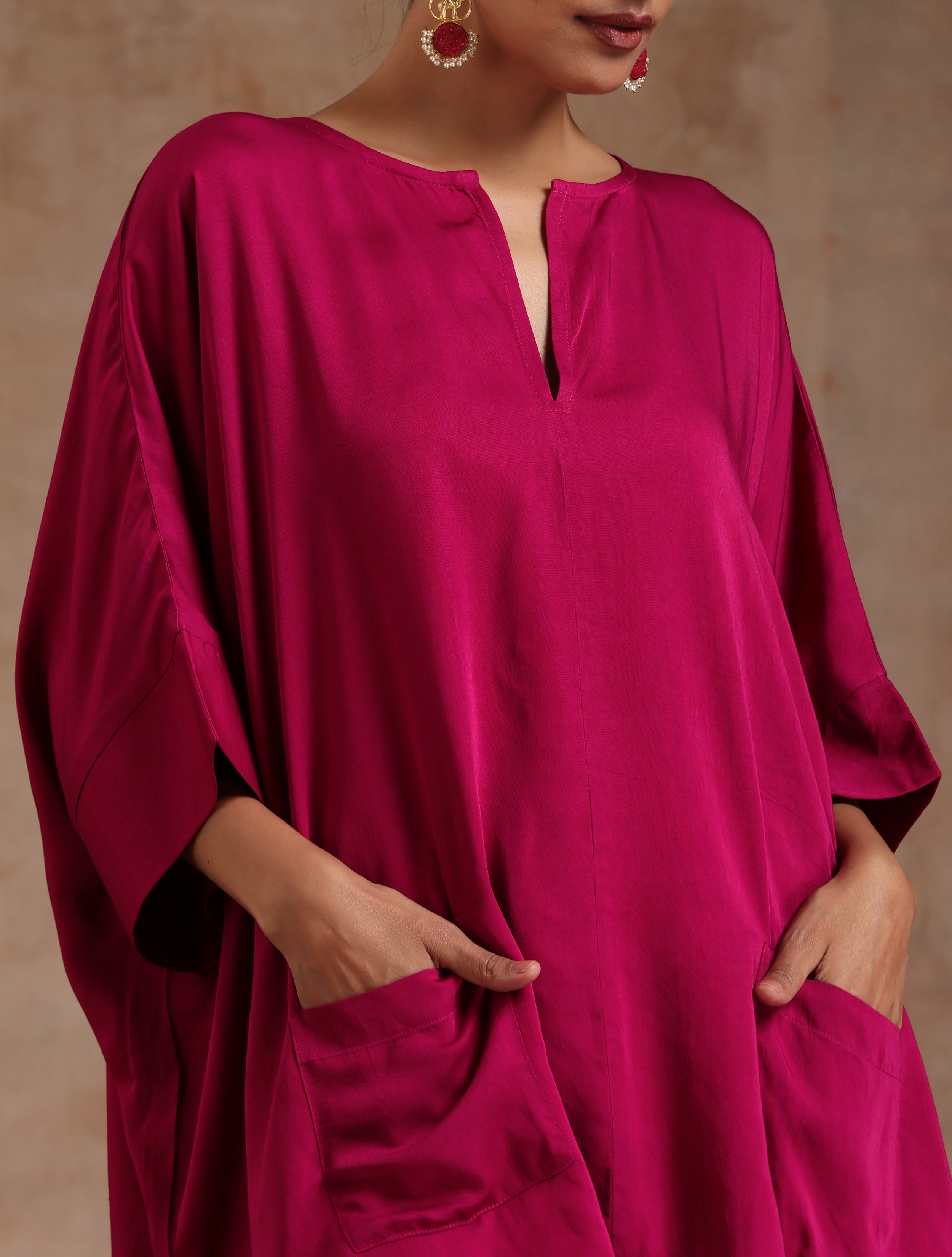 trueBrowns Pink Modal Satin Boxy Fit High-Low Co-Ord Set - Distacart