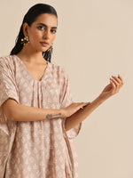 Thumbnail for trueBrowns Beige White Floral Silk Print Kaftan Pant Set - Distacart