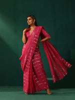 Thumbnail for trueBrowns Rani Pink Cotton Silver Lurex Deep V-Neck Blouse - Distacart