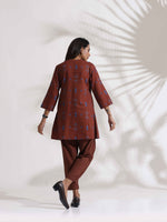 Thumbnail for trueBrowns Brown Cotton Print Pleated Top & Pants Co-ord Set - Distacart