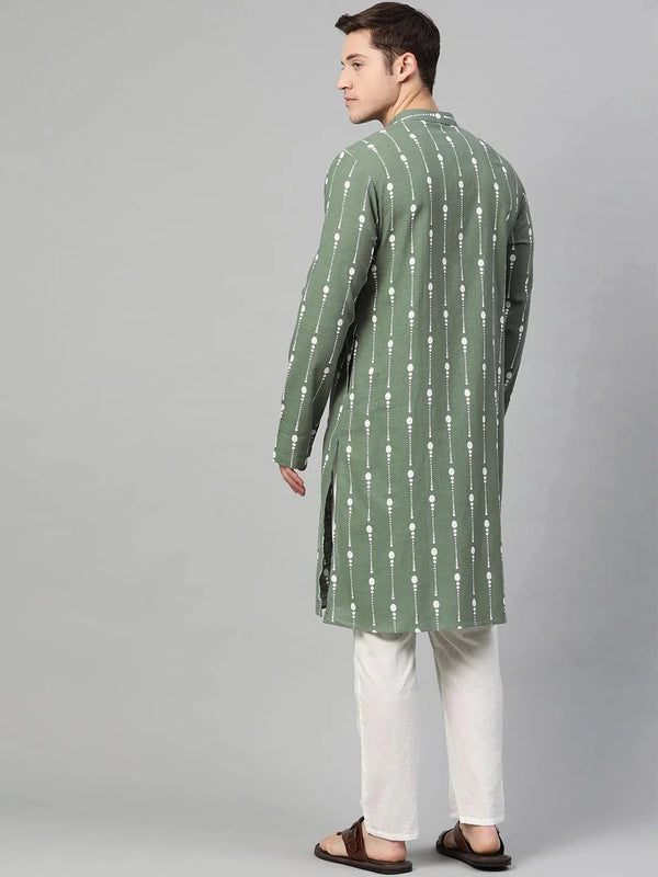 Fabmade Green And White Printed Straight Kurta Pyjama - Distacart