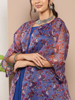 Thumbnail for InWeave Ink Blue Strappy Set With Mauve Print Floral Cape - Distacart