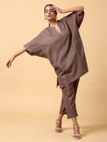 Thumbnail for trueBrowns Cotton Linen Burnt Brown Boxy Fit Co-Ord Set - Distacart