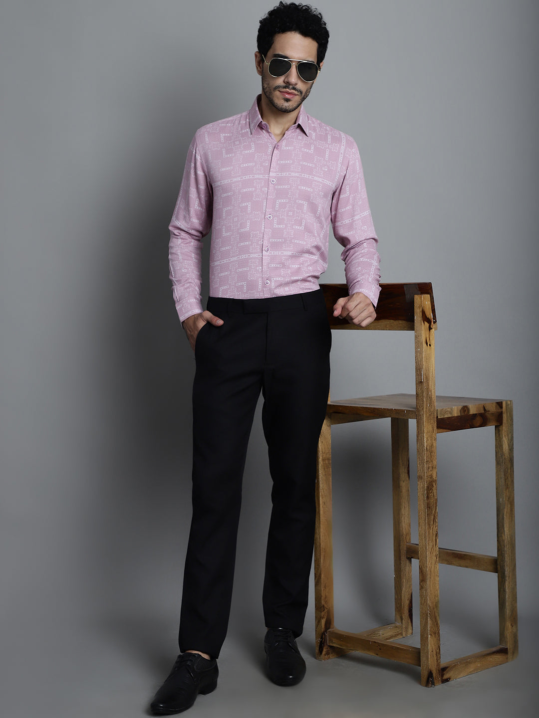 Jainish Men's Geomatric Printed Formal Shirts - Magenta - Distacart