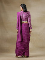 Thumbnail for trueBrowns Purple Bandhani Printed Silk Ready to Wear Saree with Belt - Distacart