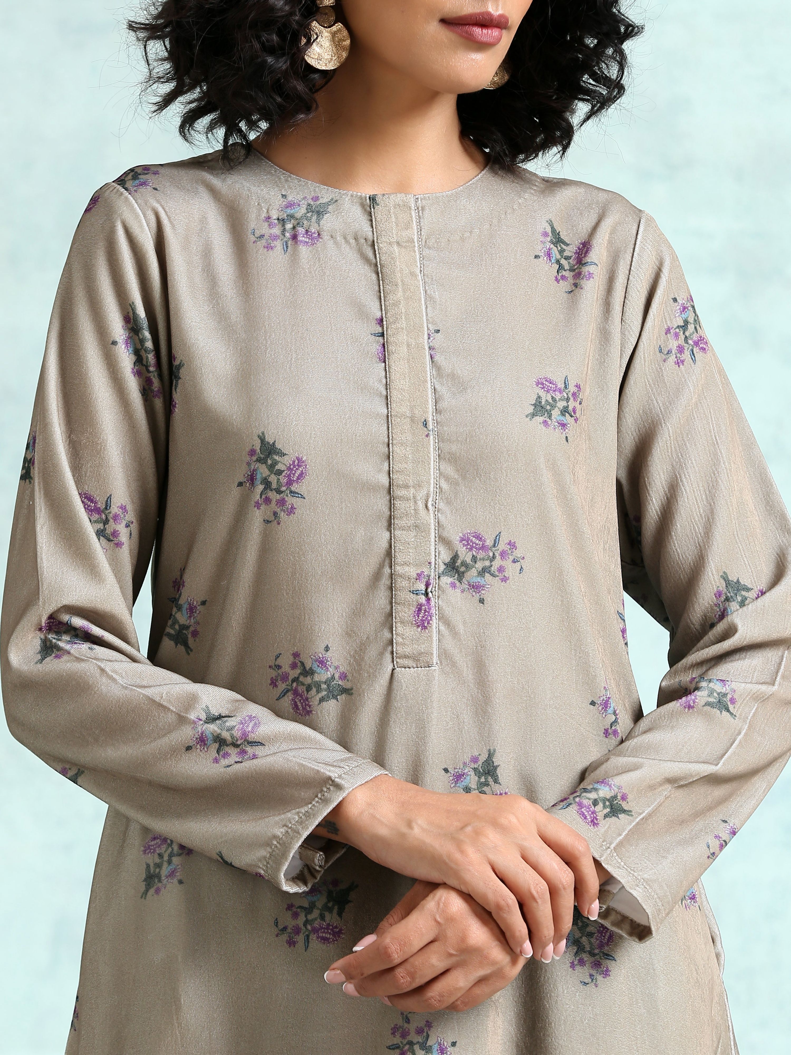 trueBrowns Sage Printed Velvet Co-Ord Set - Distacart