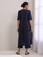 Thumbnail for trueBrowns Blue Slub High Slit Kurta Pant Set - Distacart