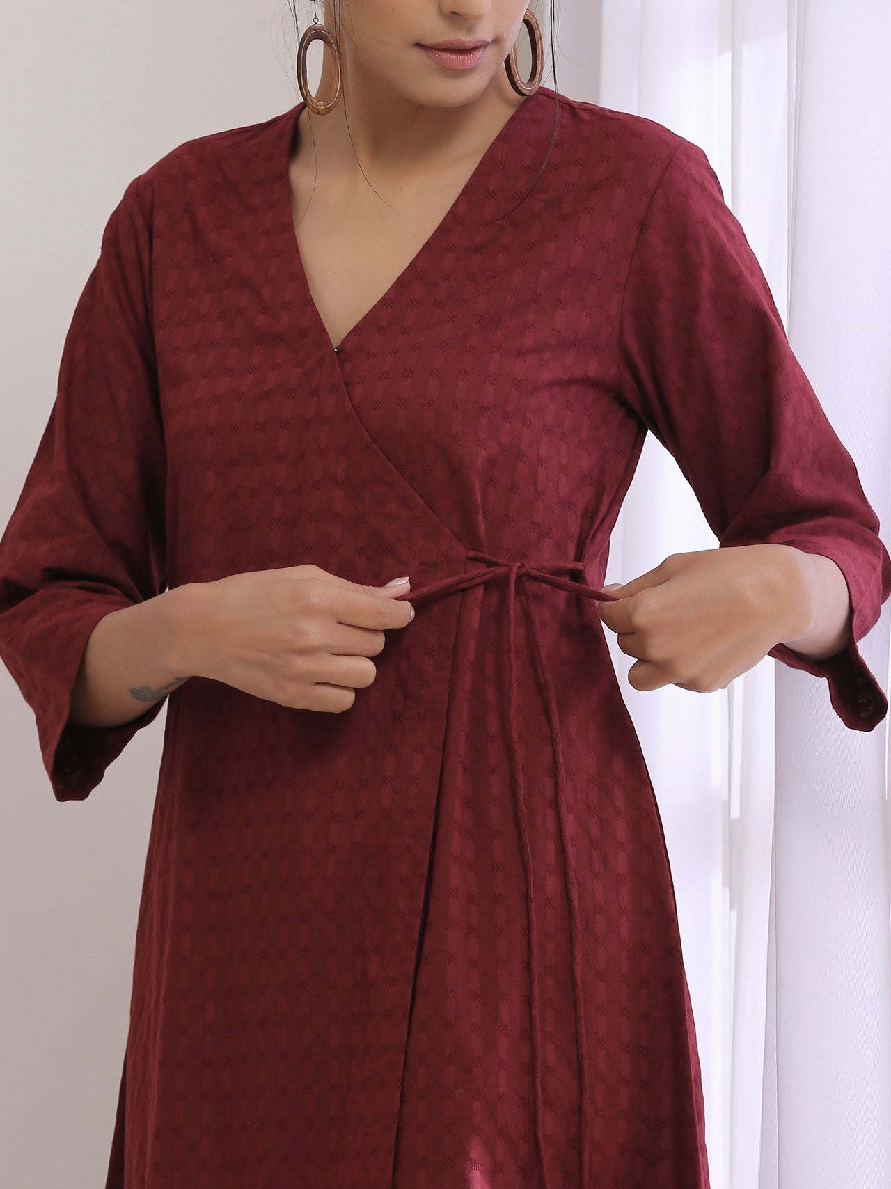 trueBrowns Ruby Wine Dobby Angrakha Pant Set - Distacart
