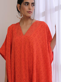 Thumbnail for trueBrowns Orange Dobby Panel Kaftan Dress - Distacart