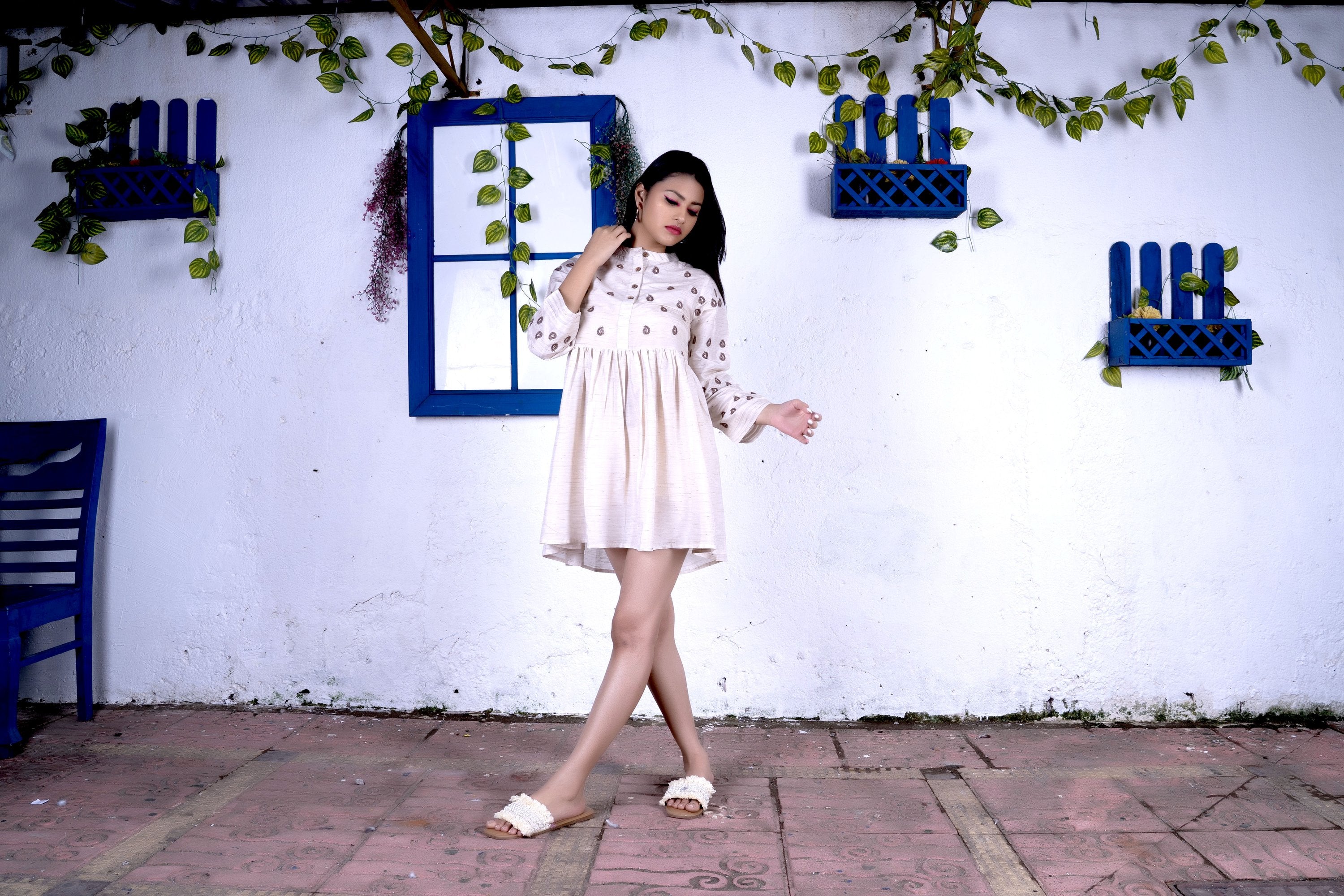 Noroke Silk Embroidered Tunic - Off white - Distacart