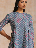 Thumbnail for trueBrowns Steel Grey Ikat Print Cotton Gathers Co-Ord Set - Distacart