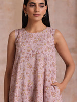 Thumbnail for trueBrowns Grey Overall Floral Block Print Cotton High-Low Co-Ord Set - Distacart