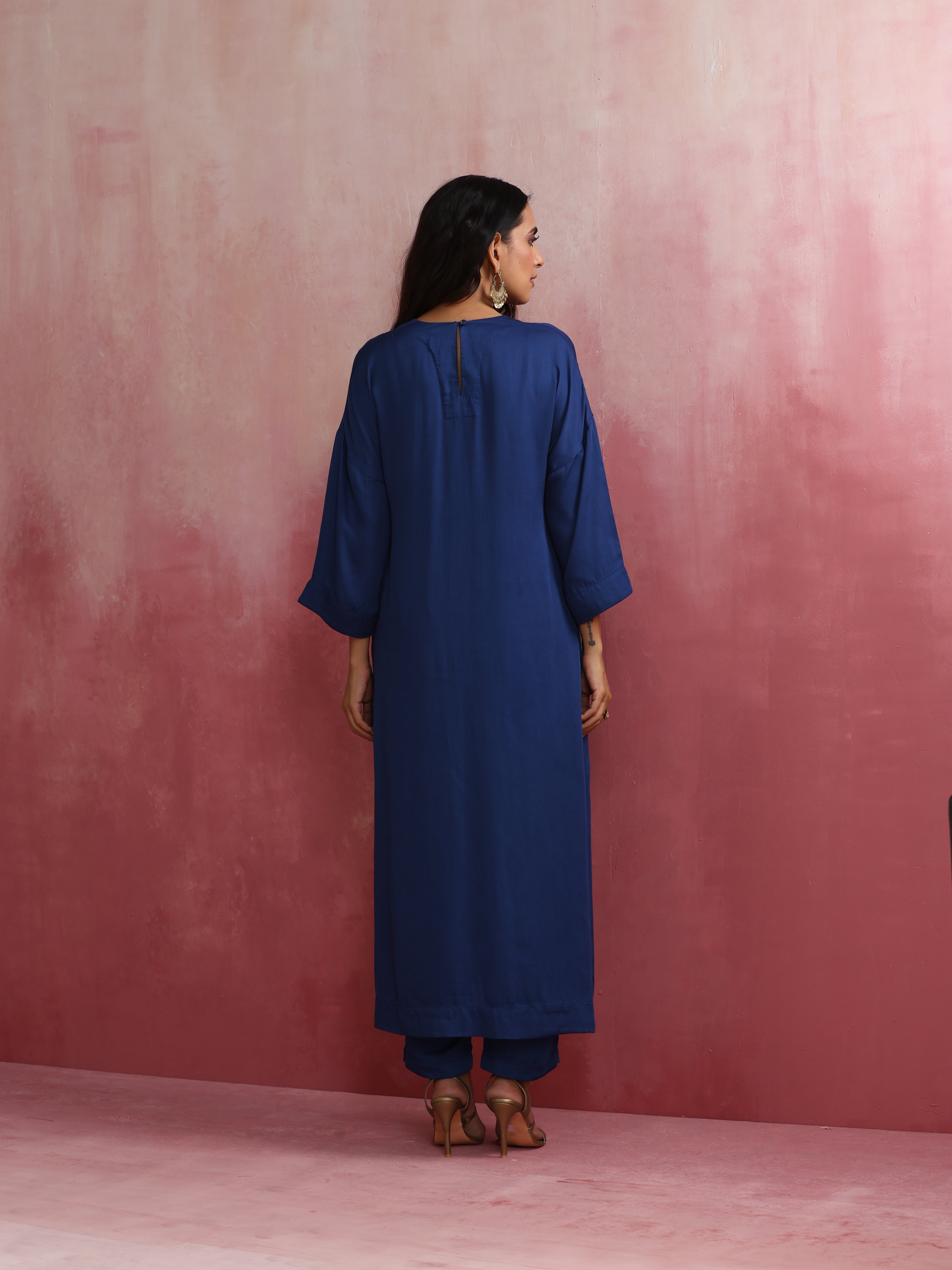 trueBrowns Blue Modal Front Slit Kurta set - Distacart