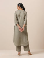 Thumbnail for trueBrowns Cotton Olive Green Flared Slit Kurta Pant Set - Distacart