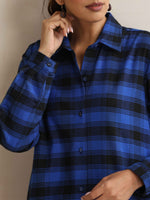 Thumbnail for trueBrowns Blue Check Winter Shirt Dress - Distacart