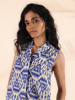 Thumbnail for trueBrowns Blue Cotton Ikat Sleeveless Co-ord Set - Distacart