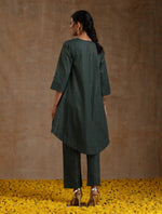 Thumbnail for trueBrowns Dark Green Gold Cotton High-Low Co-Ord Set - Distacart