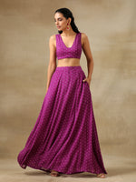 Thumbnail for trueBrowns Purple Bandhani Printed Silk Top Skirt Jacket Set - Distacart