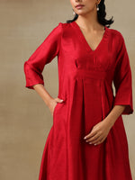 Thumbnail for trueBrowns Maroon Textured Silk Overlap Pleat Kurta Pant Set - Distacart