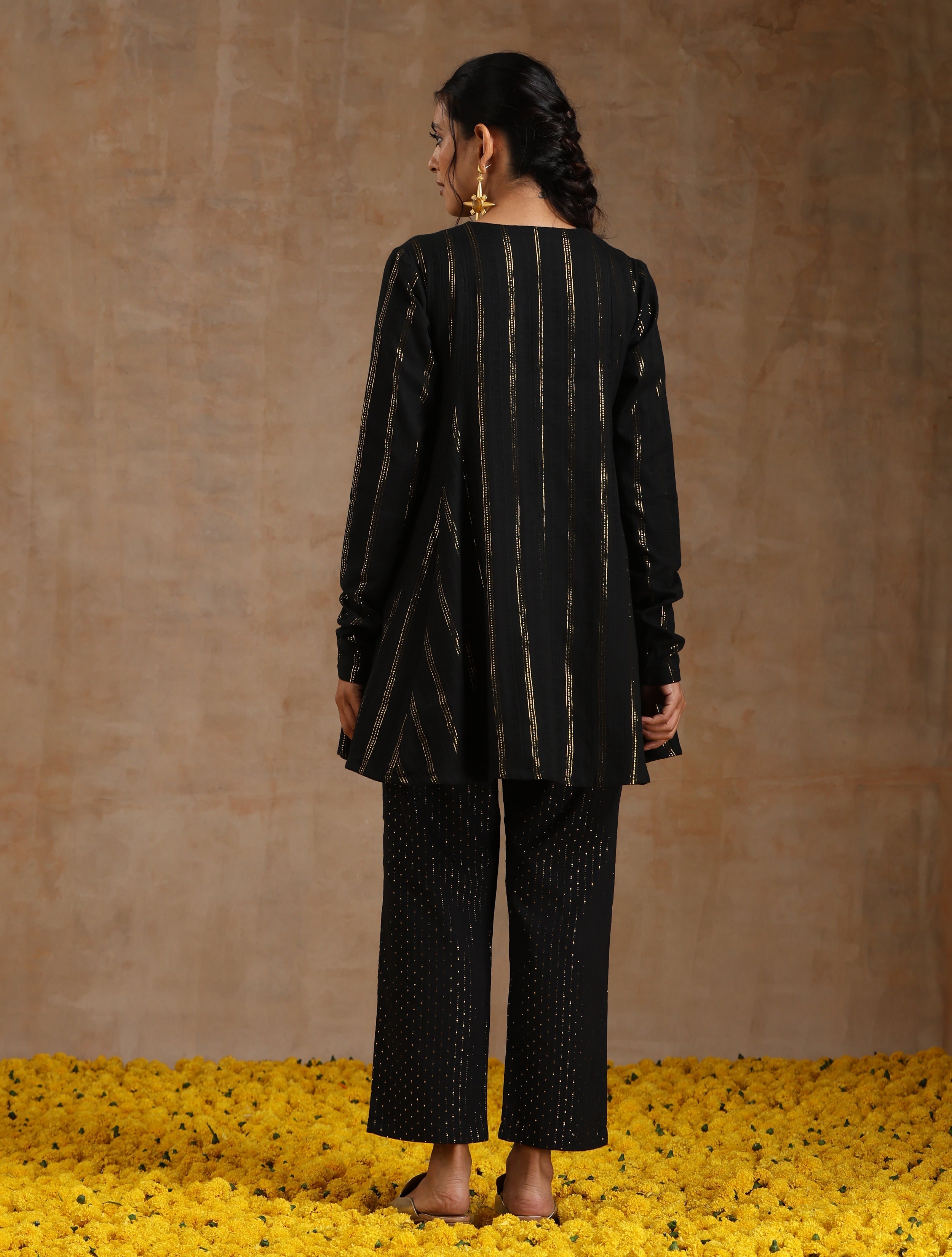 trueBrowns Black Gold Cotton Flared Co-Ord Set - Distacart