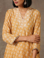 Thumbnail for trueBrowns Beige White Flared Printed Silk Kurta Pant Set - Distacart
