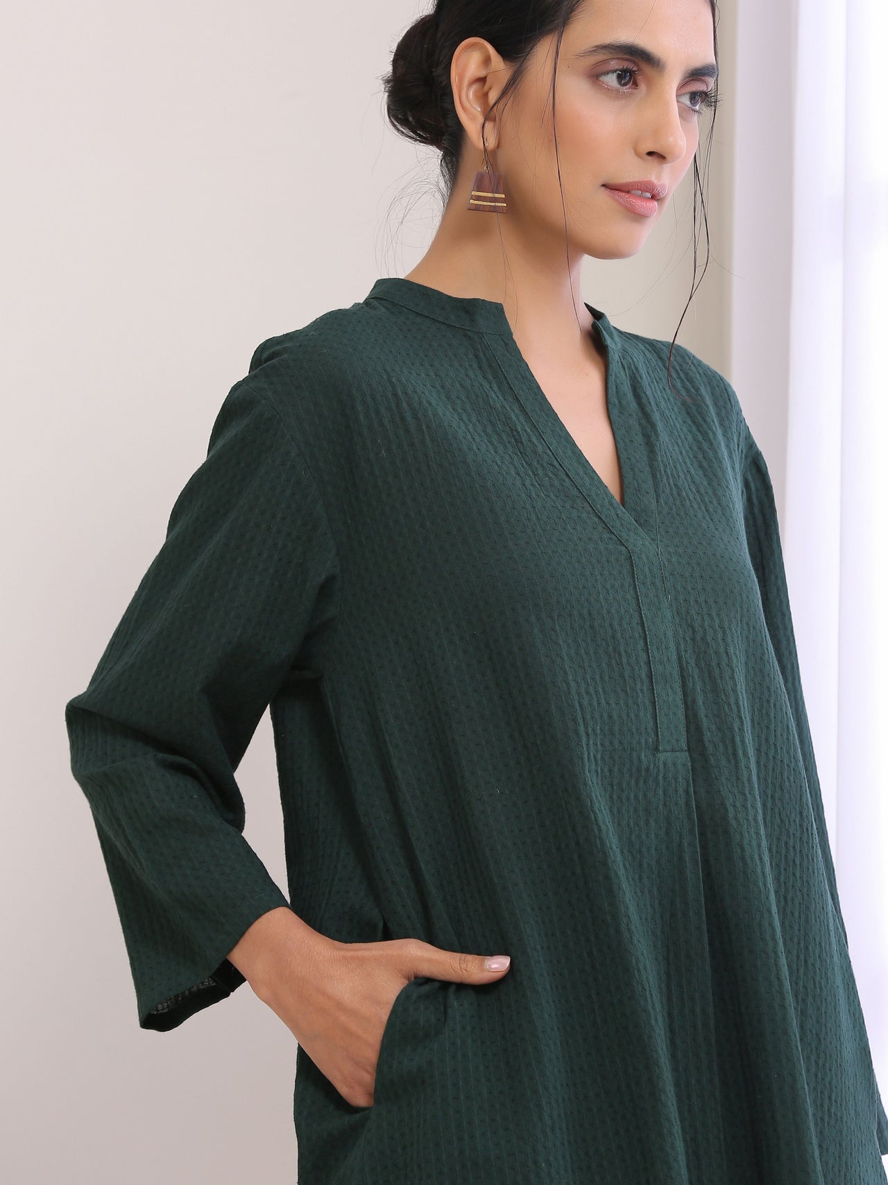 trueBrowns Dark Green Dobby Relaxed Fit Co-Ord Set - Distacart