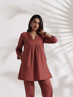 Thumbnail for trueBrowns Pink Slub Pleated Co-ord Set - Distacart