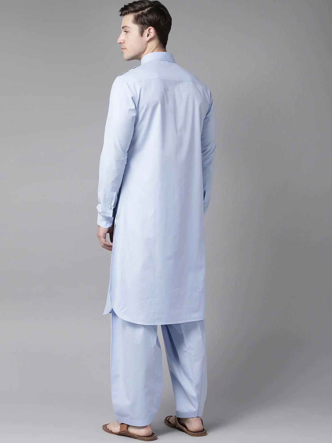 Fabmade Men Sky Blue Pathani Suits - Distacart