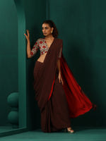 Thumbnail for trueBrowns Ivory Red Circle Floral Muslin Silk Printed Deep V-Neck Blouse - Distacart