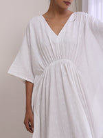 Thumbnail for trueBrowns White Dobby Kaftan Dress - Distacart