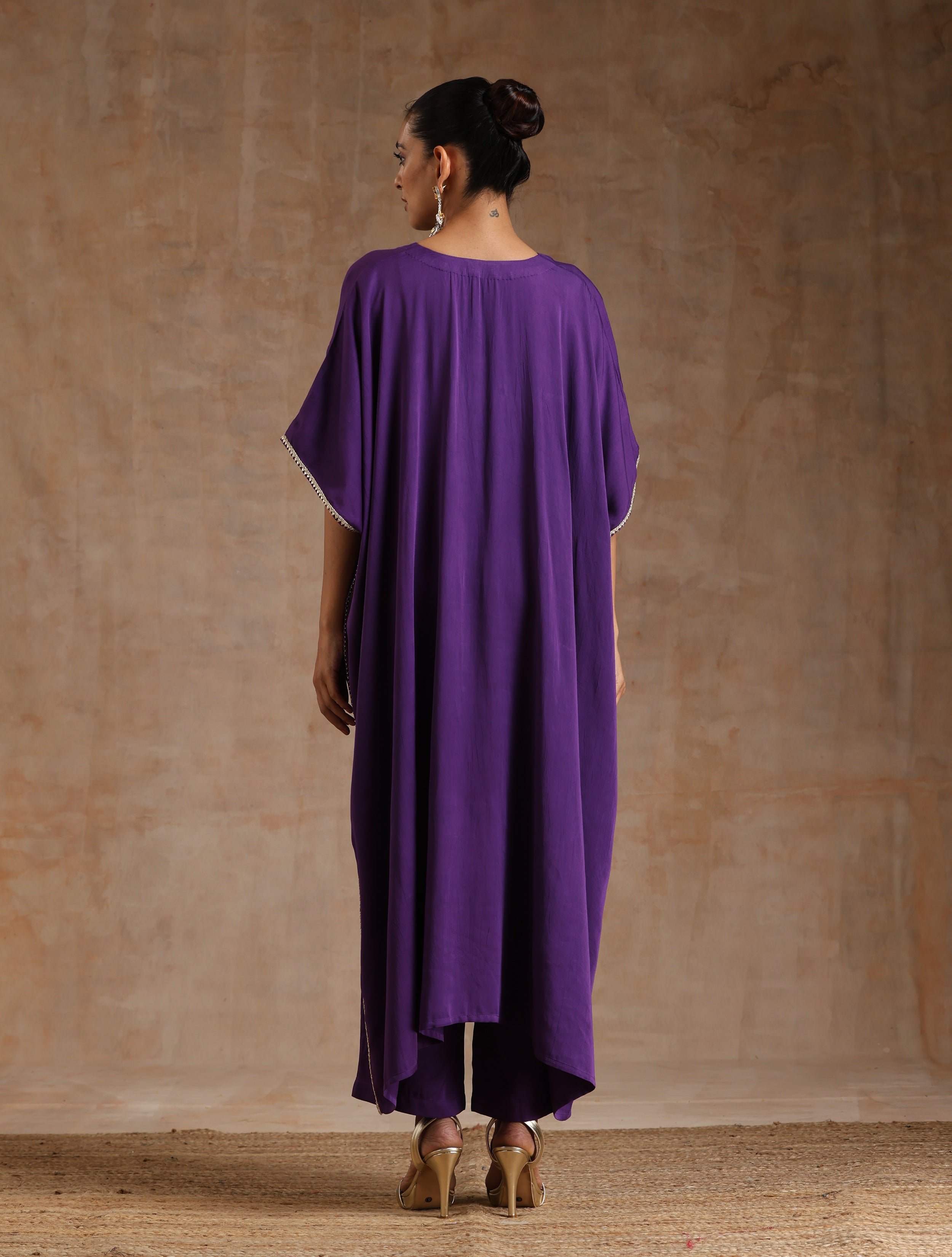 trueBrowns Violet Modal Satin Kaftan Kurta Set - Distacart